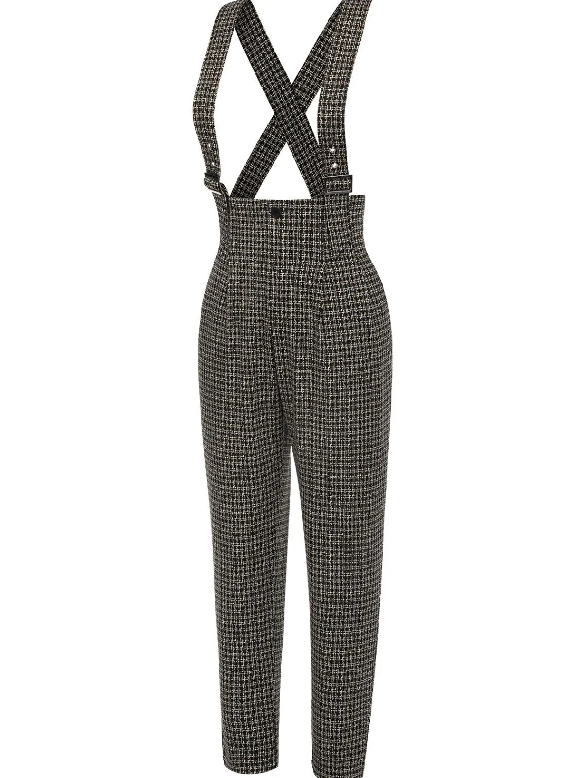 Hot Retro Stage 1950s Plaid Pencil Suspender Pants Black