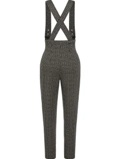 Hot Retro Stage 1950s Plaid Pencil Suspender Pants Black