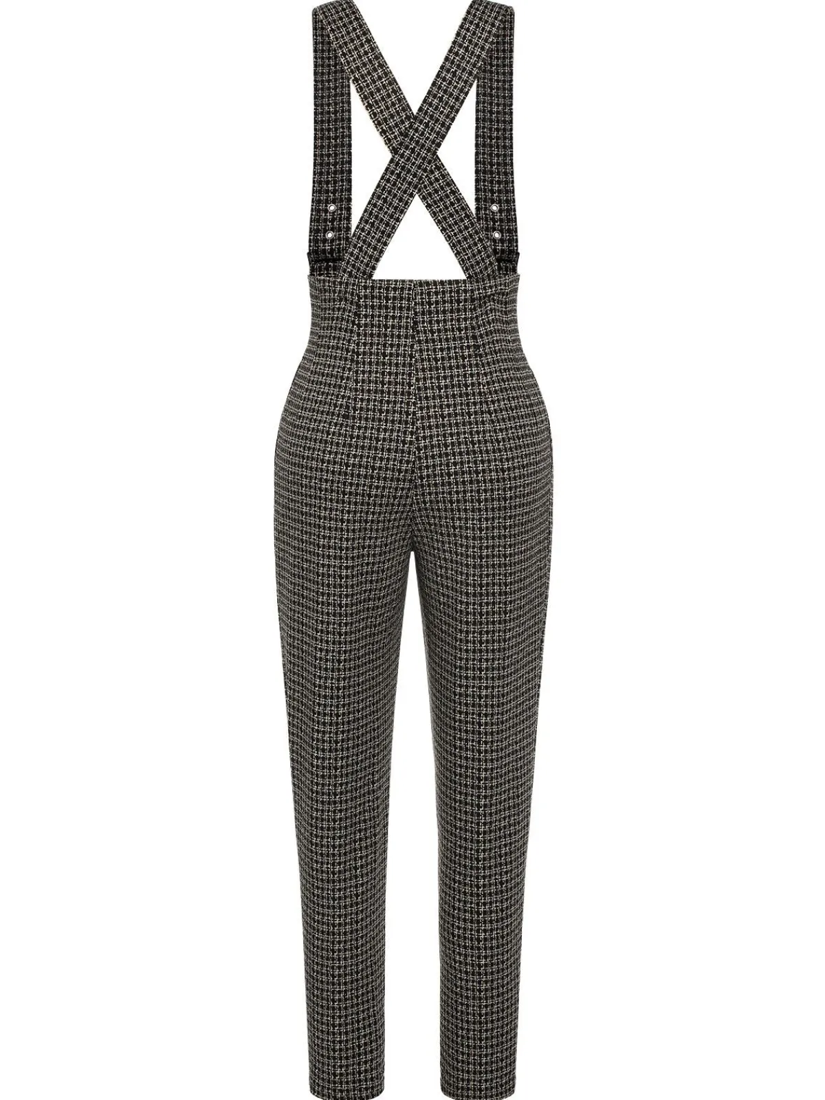 Hot Retro Stage 1950s Plaid Pencil Suspender Pants Black