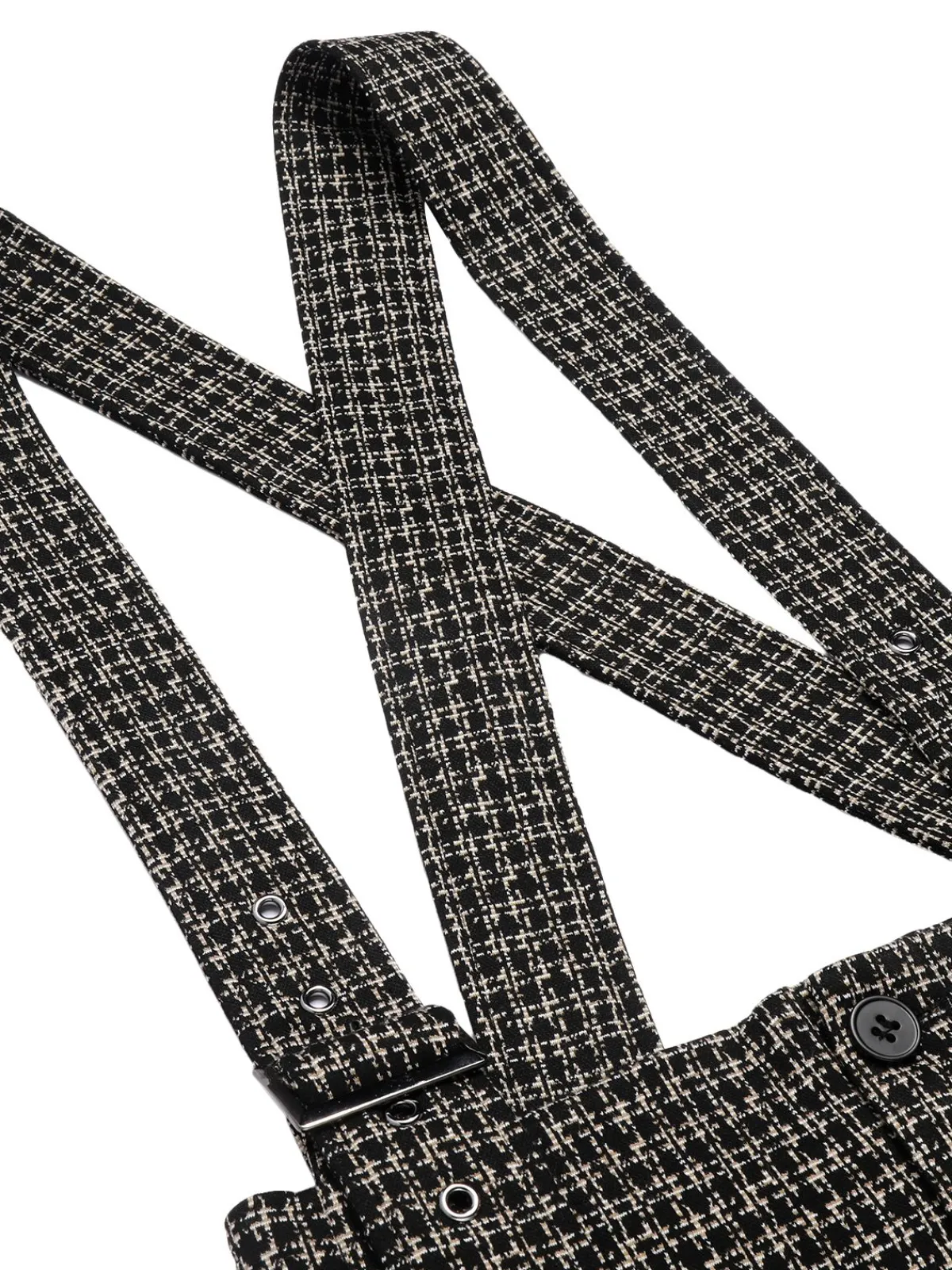 Hot Retro Stage 1950s Plaid Pencil Suspender Pants Black