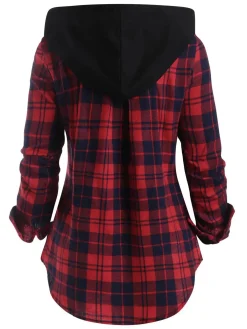Sale Retro Stage 1950s Plaid Pocket Hooded Zipper Tops