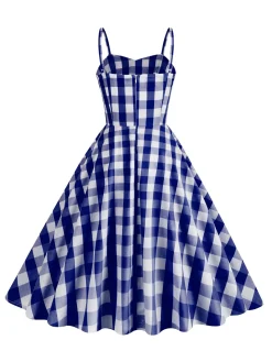 Outlet Retro Stage 1950s Plaid Strap Cotton Swing Dress