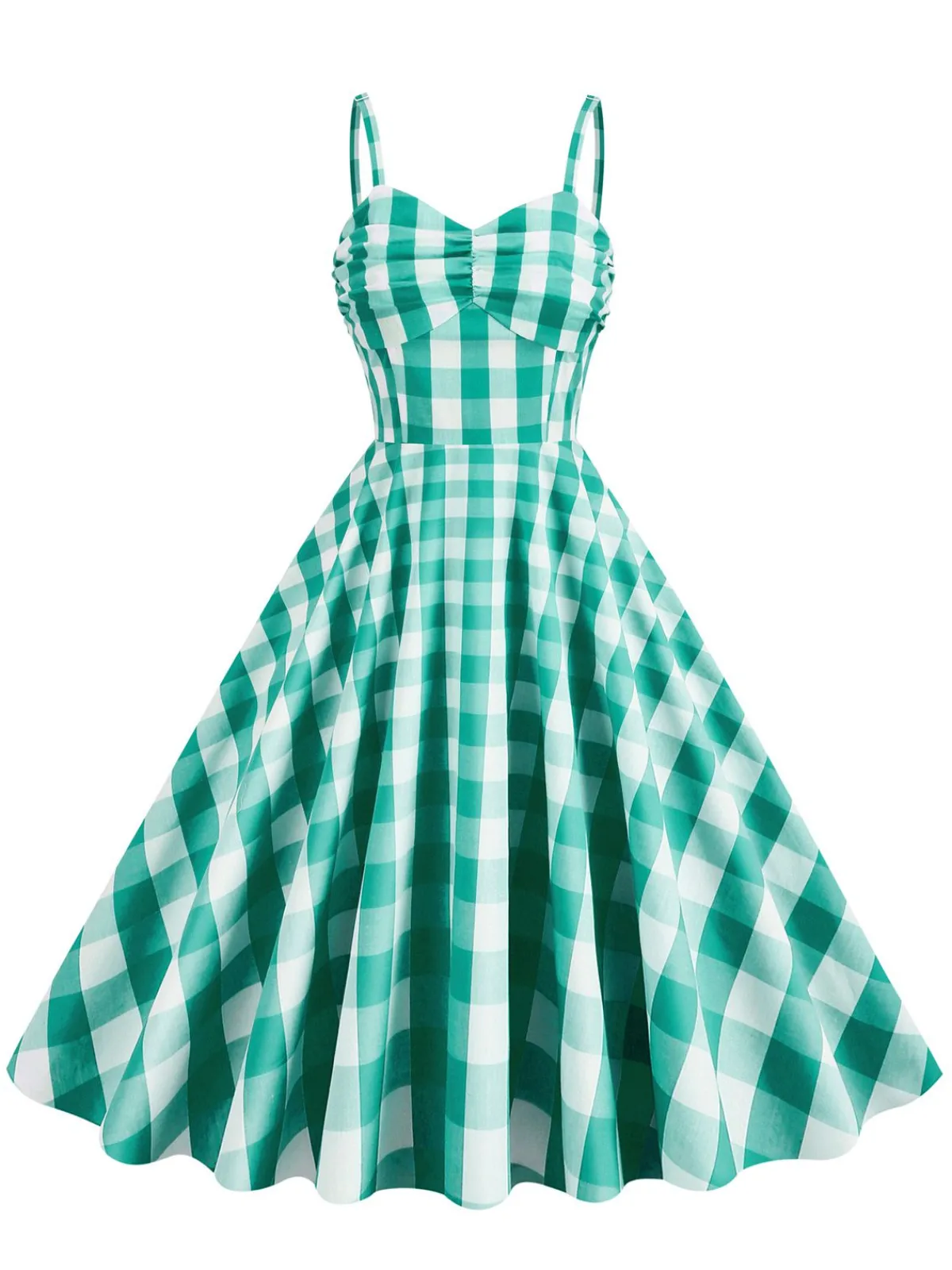 Outlet Retro Stage 1950s Plaid Strap Cotton Swing Dress