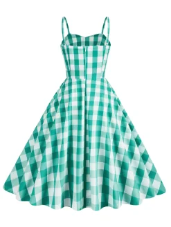 Outlet Retro Stage 1950s Plaid Strap Cotton Swing Dress