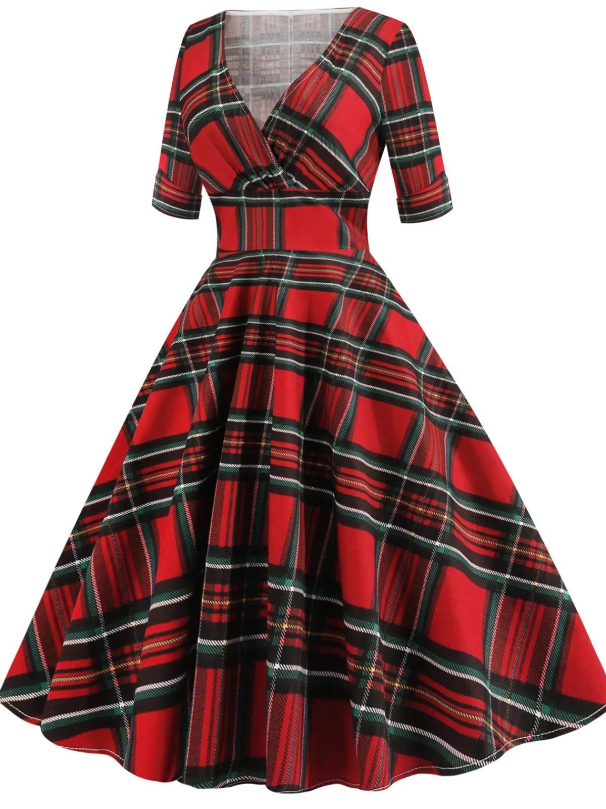Discount Retro Stage 1950s Plaid Sweetheart Fold Swing Dress