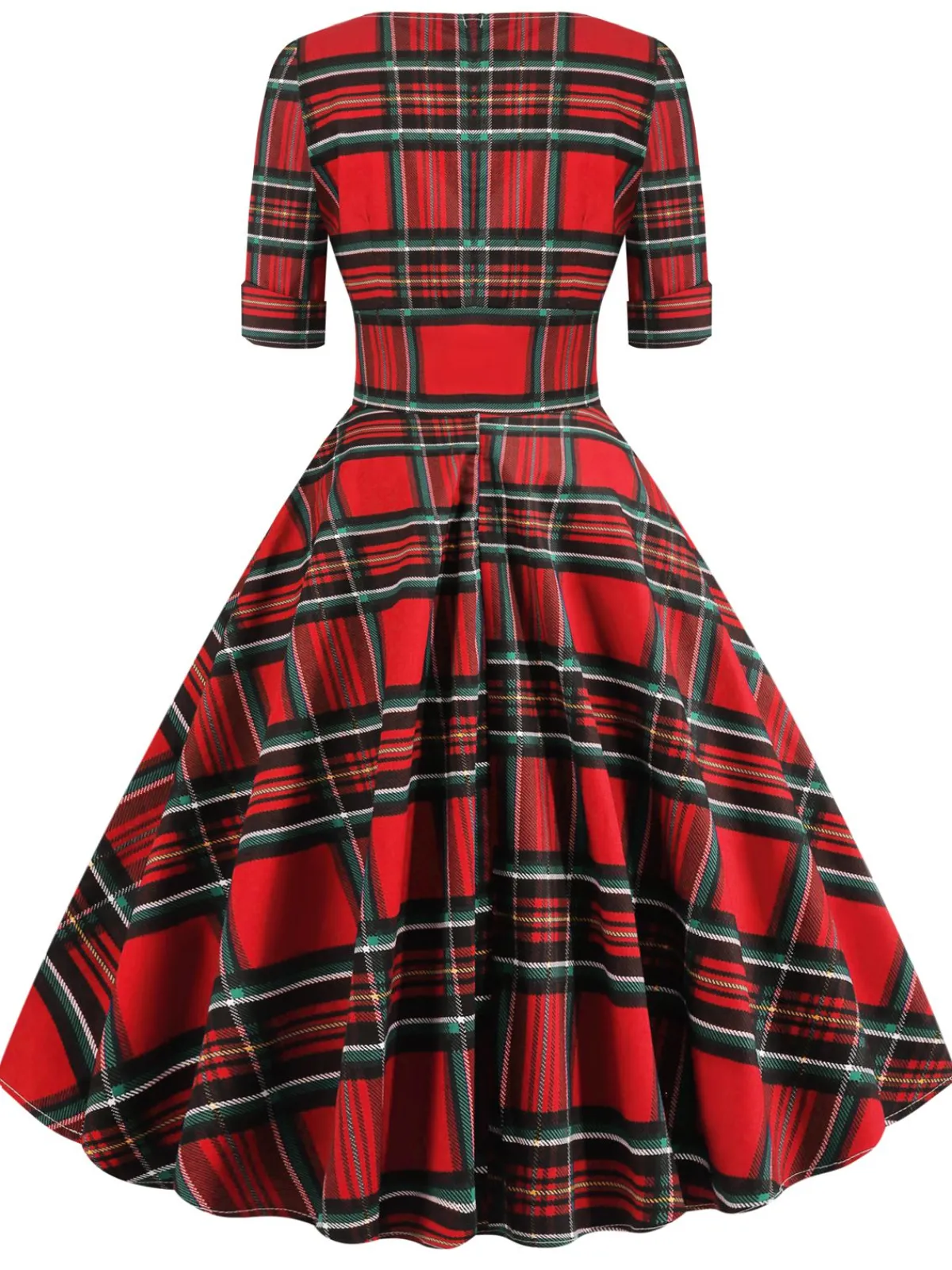 Discount Retro Stage 1950s Plaid Sweetheart Fold Swing Dress