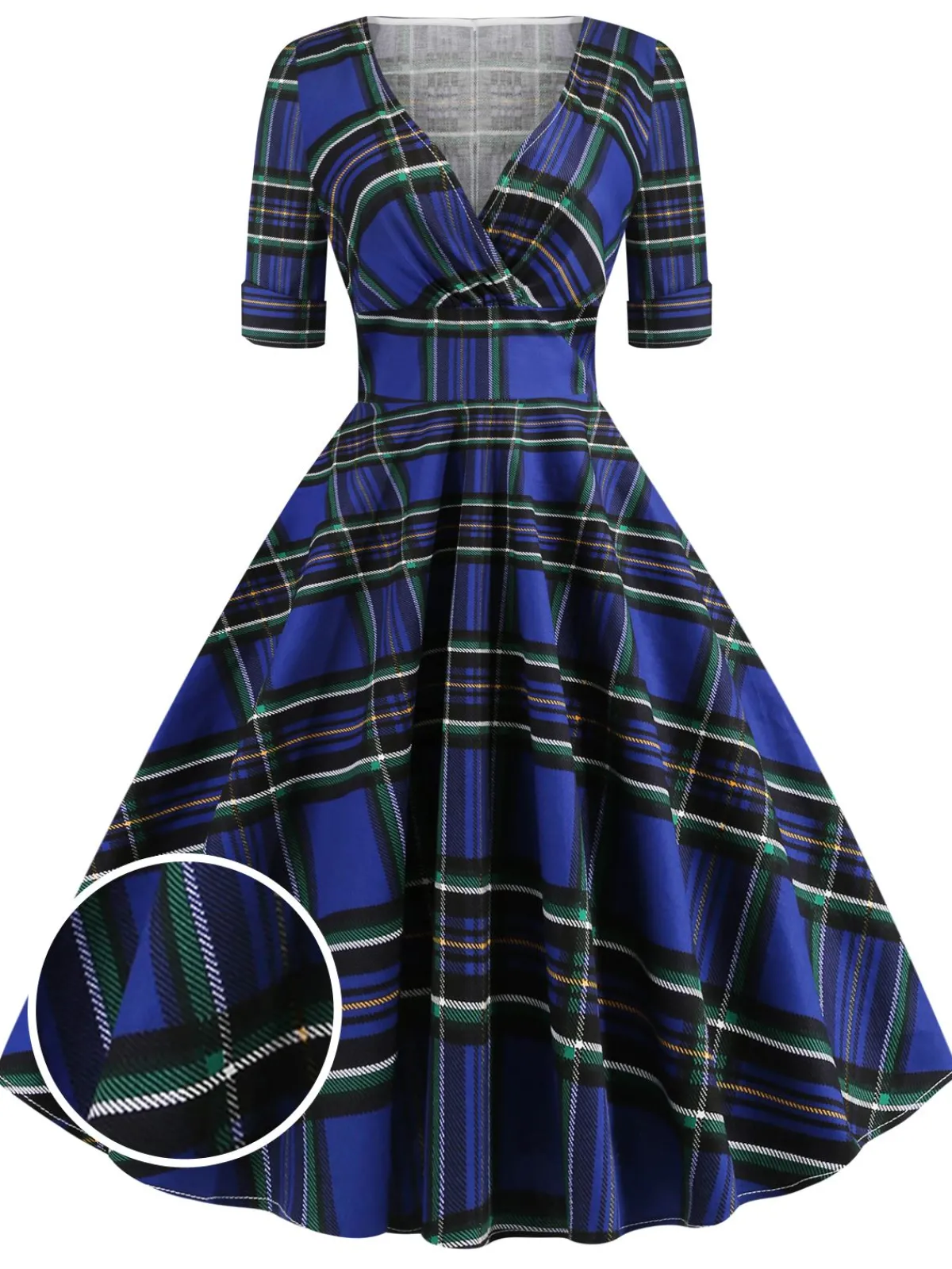 Clearance Retro Stage 1950s Plaid Sweetheart Fold Swing Dress