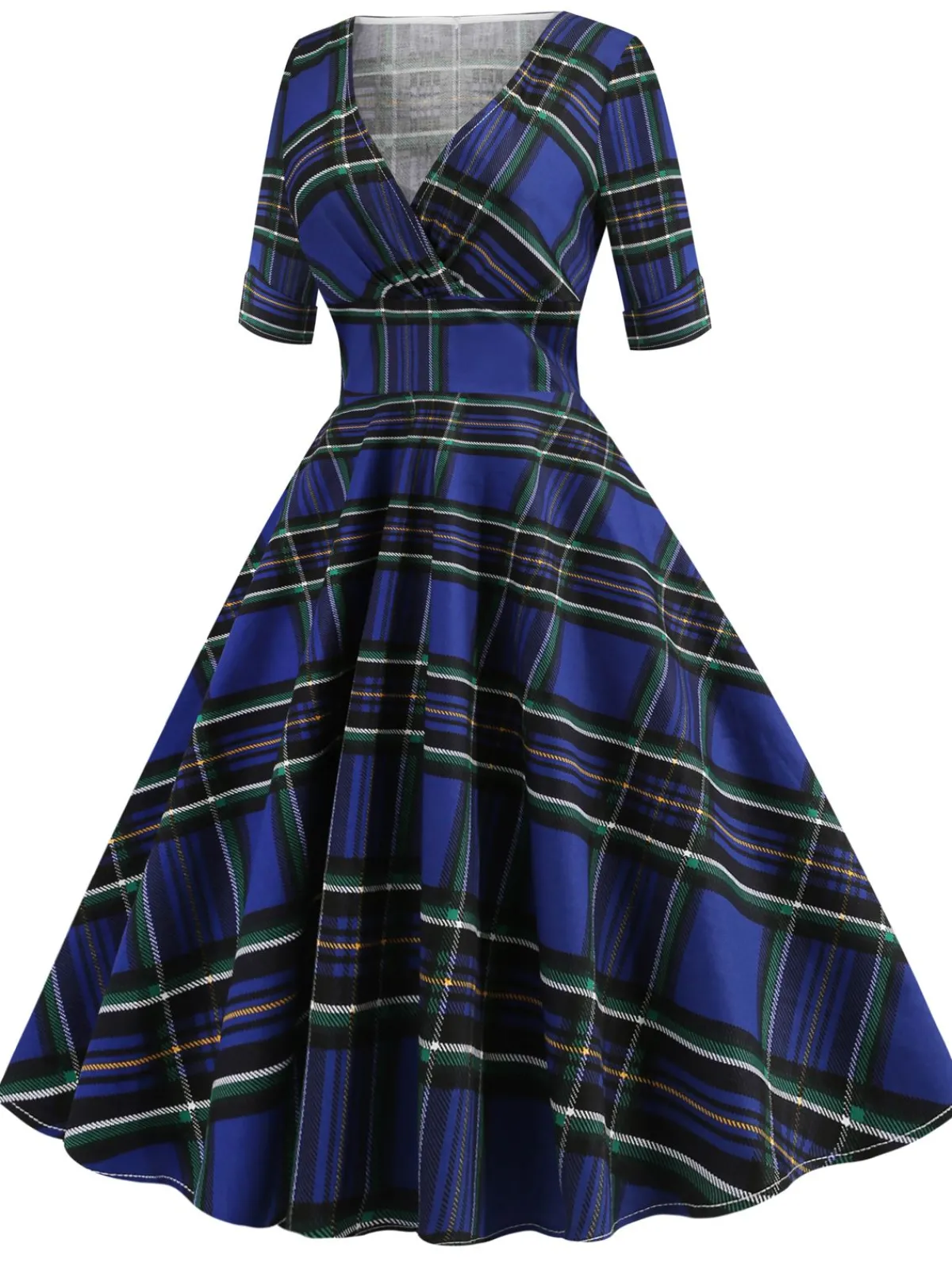 Clearance Retro Stage 1950s Plaid Sweetheart Fold Swing Dress