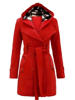 New Retro Stage 1950s Plaids Hooded Belted Coat