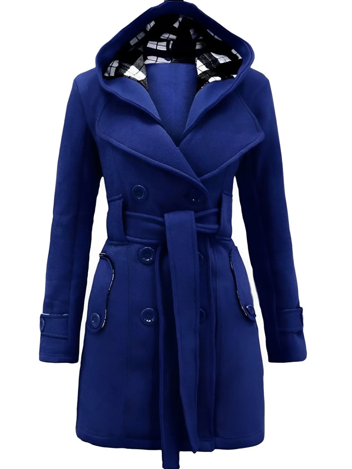 New Retro Stage 1950s Plaids Hooded Belted Coat