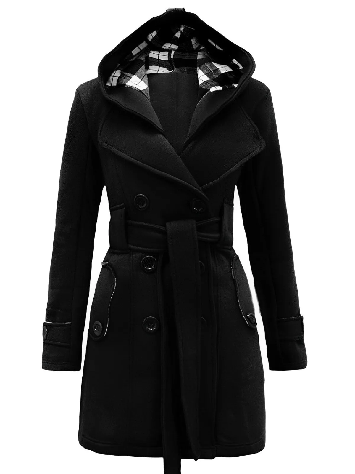 New Retro Stage 1950s Plaids Hooded Belted Coat
