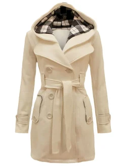 New Retro Stage 1950s Plaids Hooded Belted Coat