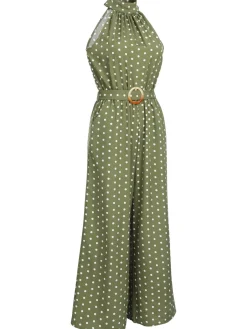 Clearance Retro Stage 1950s Polka Dot Belt Jumpsuit