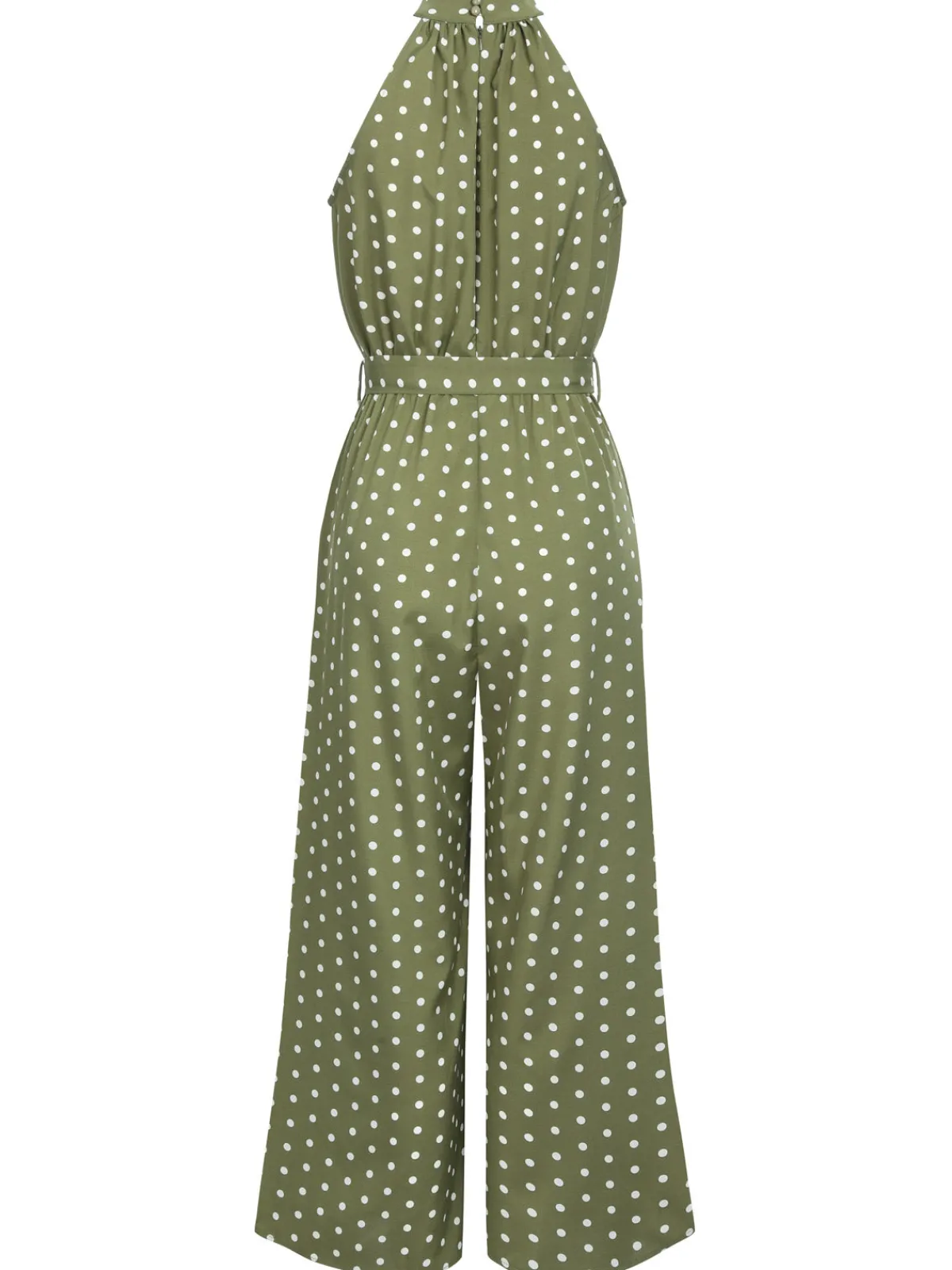 Online Retro Stage 1930s Polka Dot Belt Jumpsuit Green