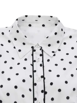 Clearance Retro Stage 1950s Polka Dot Belted Sleeveless Shirt Dress White