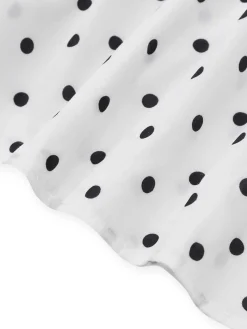 Clearance Retro Stage 1950s Polka Dot Belted Sleeveless Shirt Dress White