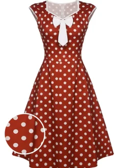 New Retro Stage 1950s Polka Dot Bow Swing Dress