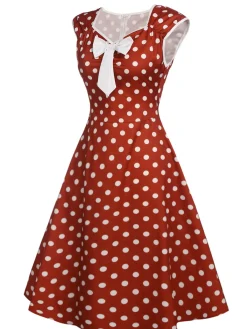 New Retro Stage 1950s Polka Dot Bow Swing Dress