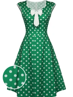 New Retro Stage 1950s Polka Dot Bow Swing Dress