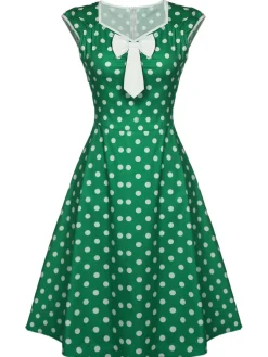 New Retro Stage 1950s Polka Dot Bow Swing Dress