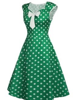 New Retro Stage 1950s Polka Dot Bow Swing Dress