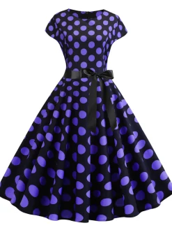 Sale Retro Stage 1950s Polka Dot Cap Sleeved Dress