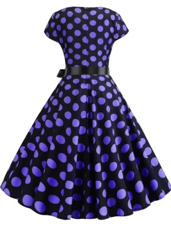 Sale Retro Stage 1950s Polka Dot Cap Sleeved Dress