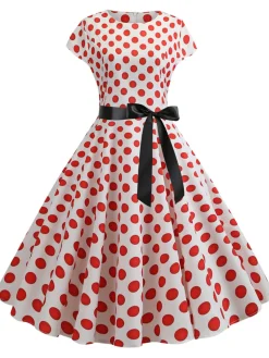 Sale Retro Stage 1950s Polka Dot Cap Sleeved Dress