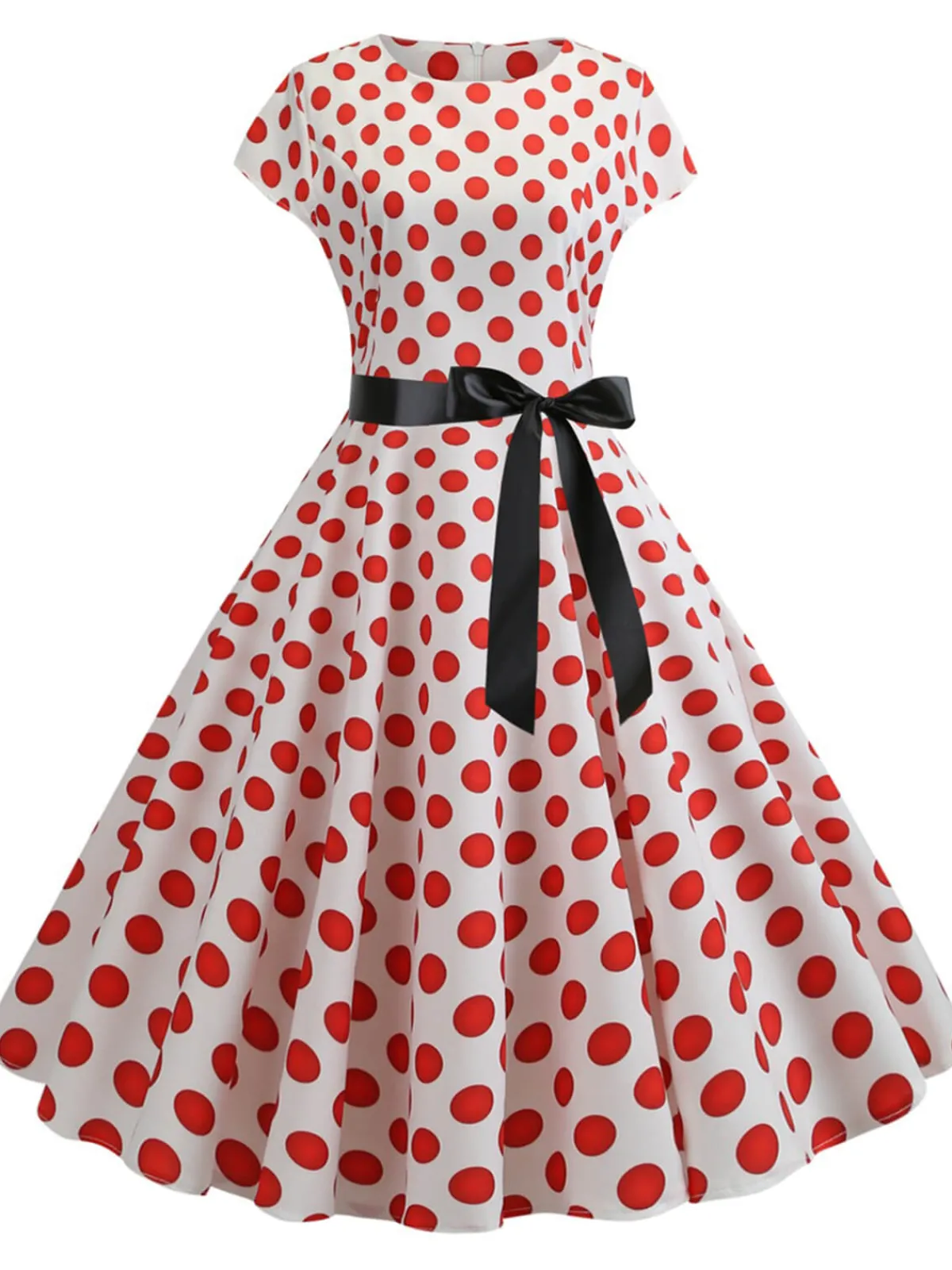Sale Retro Stage 1950s Polka Dot Cap Sleeved Dress