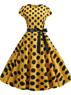 Sale Retro Stage 1950s Polka Dot Cap Sleeved Dress