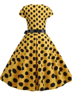 Sale Retro Stage 1950s Polka Dot Cap Sleeved Dress