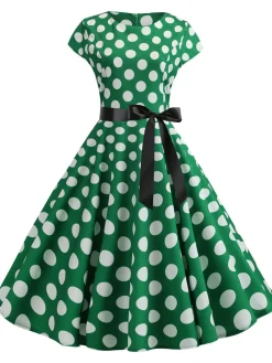 Sale Retro Stage 1950s Polka Dot Cap Sleeved Dress