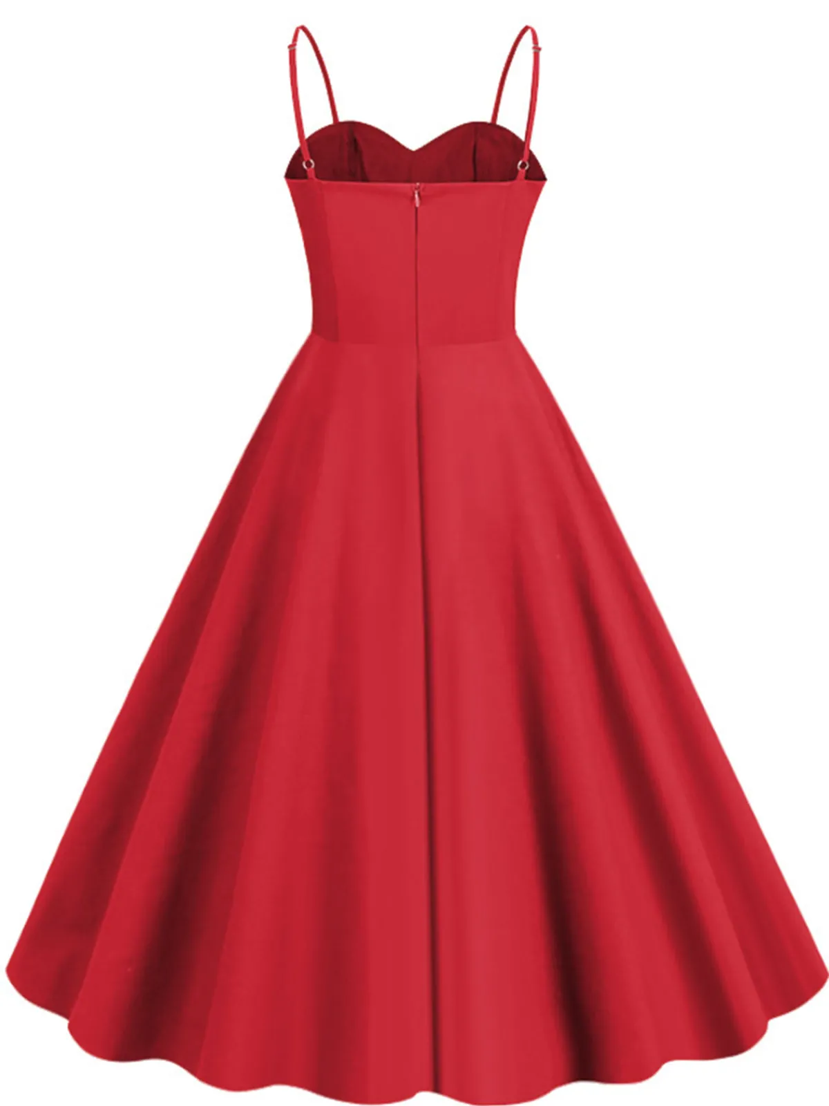 Clearance Retro Stage 1950s Polka Dot Contrast Spaghetti Strap Dress Red