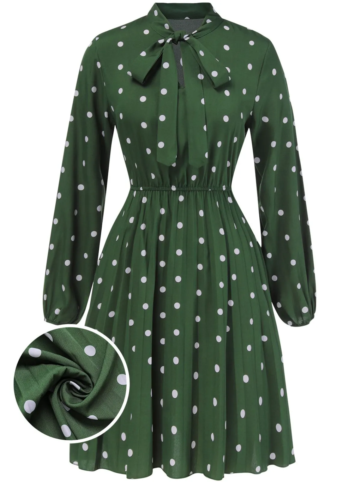 Fashion Retro Stage 1940s Polka Dot Drawstring Pleated Dress