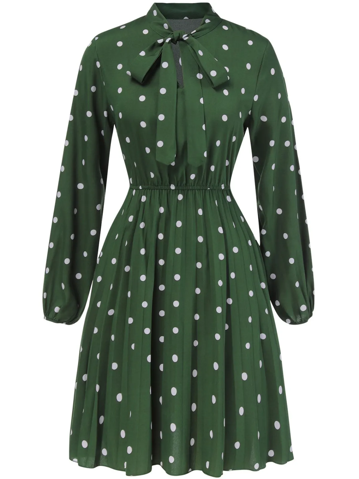 Fashion Retro Stage 1940s Polka Dot Drawstring Pleated Dress