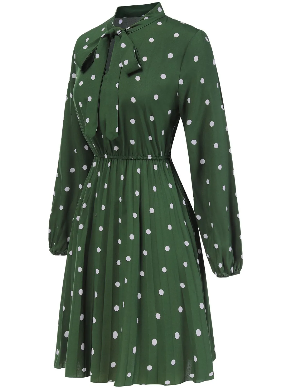 Fashion Retro Stage 1940s Polka Dot Drawstring Pleated Dress