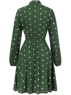 Fashion Retro Stage 1940s Polka Dot Drawstring Pleated Dress