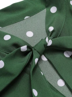 Fashion Retro Stage 1940s Polka Dot Drawstring Pleated Dress