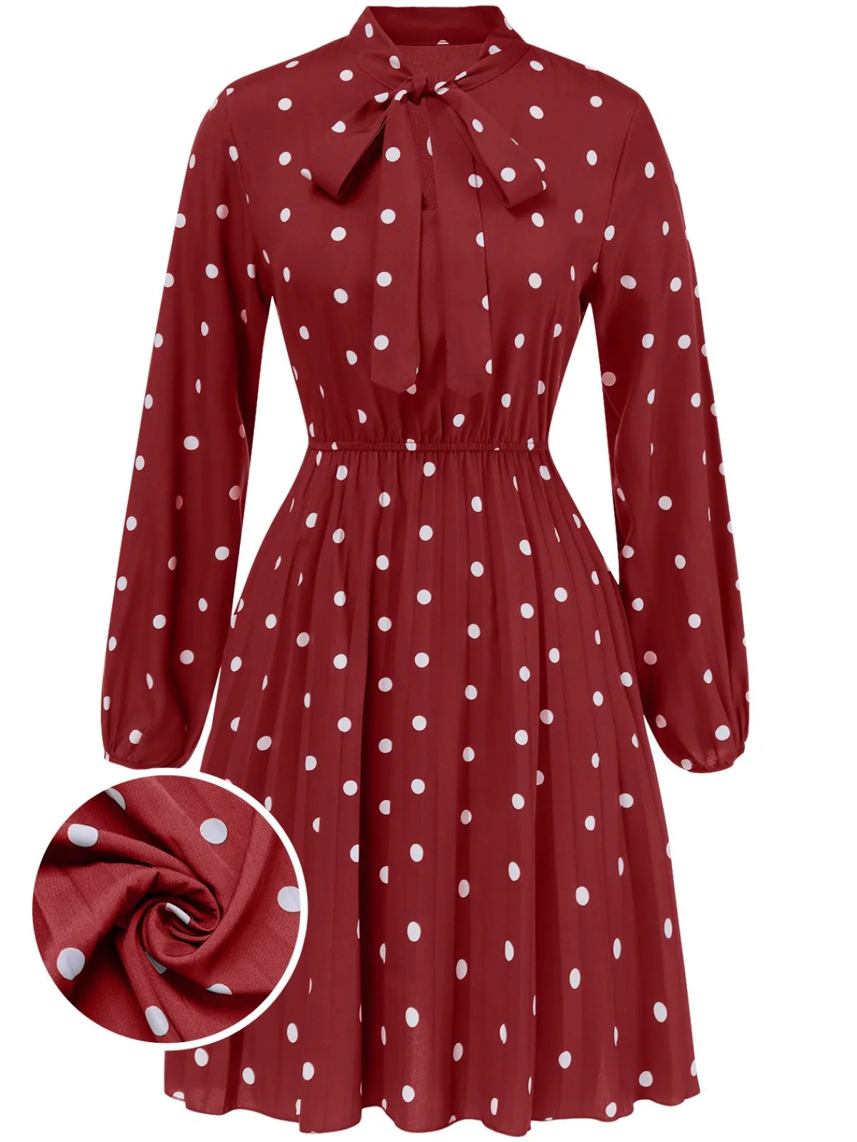 Fashion Retro Stage 1940s Polka Dot Drawstring Pleated Dress