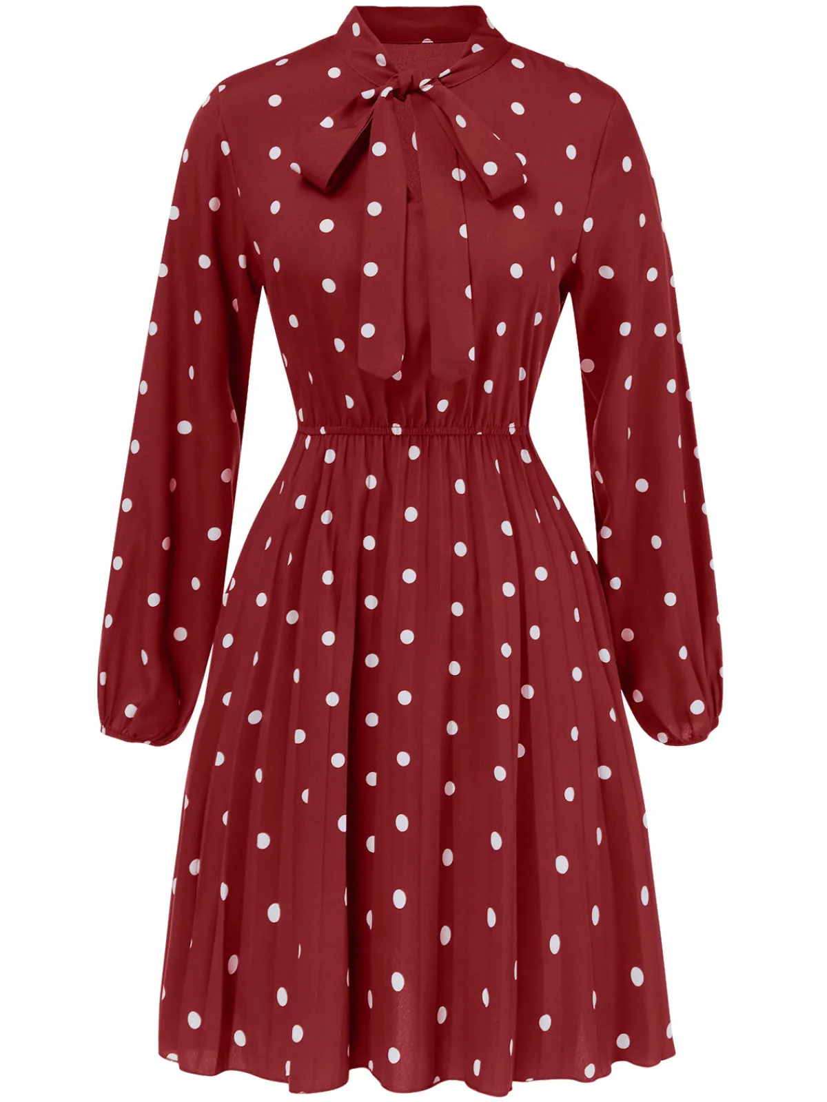 Fashion Retro Stage 1940s Polka Dot Drawstring Pleated Dress