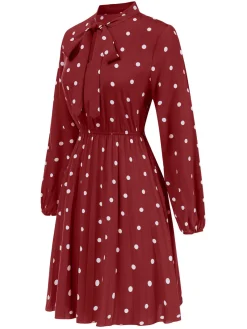 Fashion Retro Stage 1940s Polka Dot Drawstring Pleated Dress