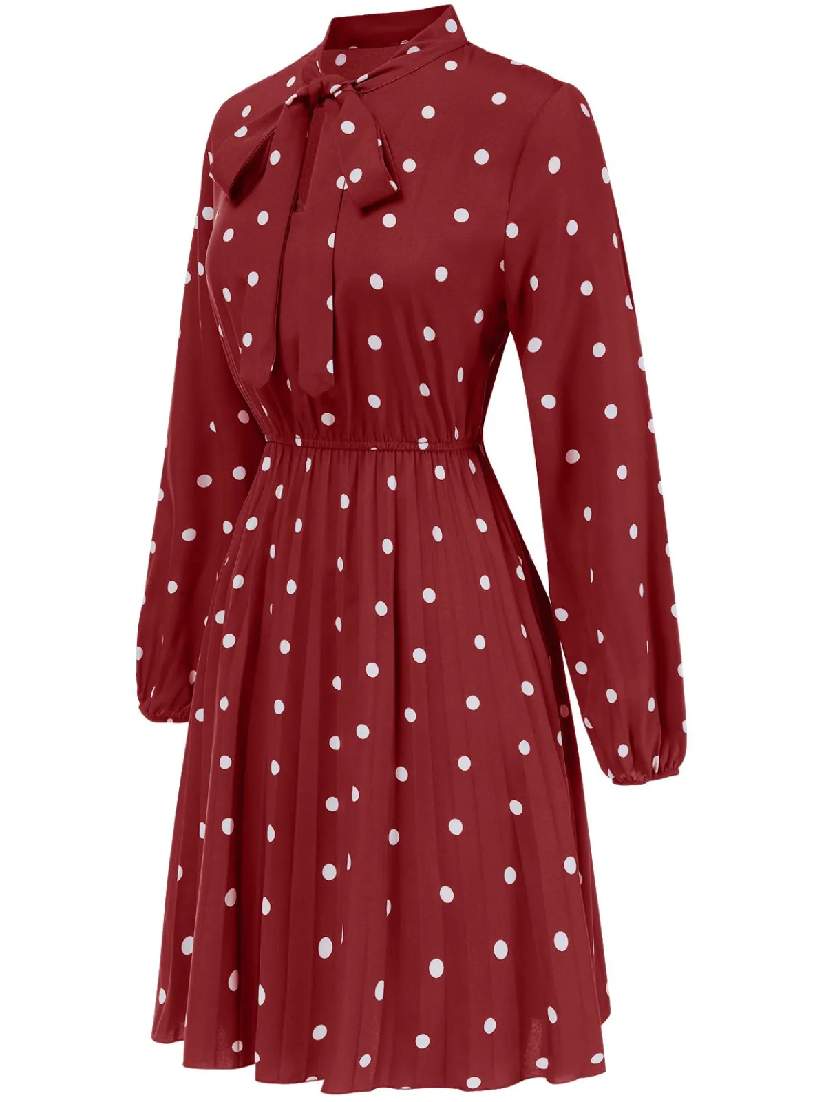 Fashion Retro Stage 1940s Polka Dot Drawstring Pleated Dress