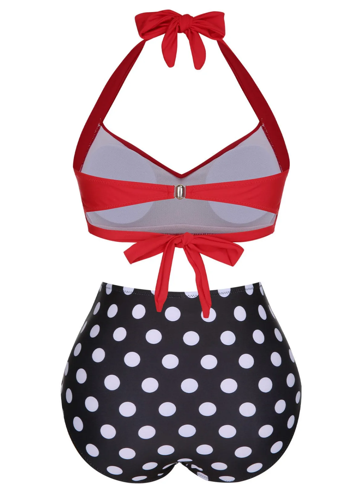 Best Retro Stage 1960s Polka Dot Halter Back Strap Swimsuit Red