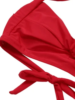 Best Retro Stage 1960s Polka Dot Halter Back Strap Swimsuit Red
