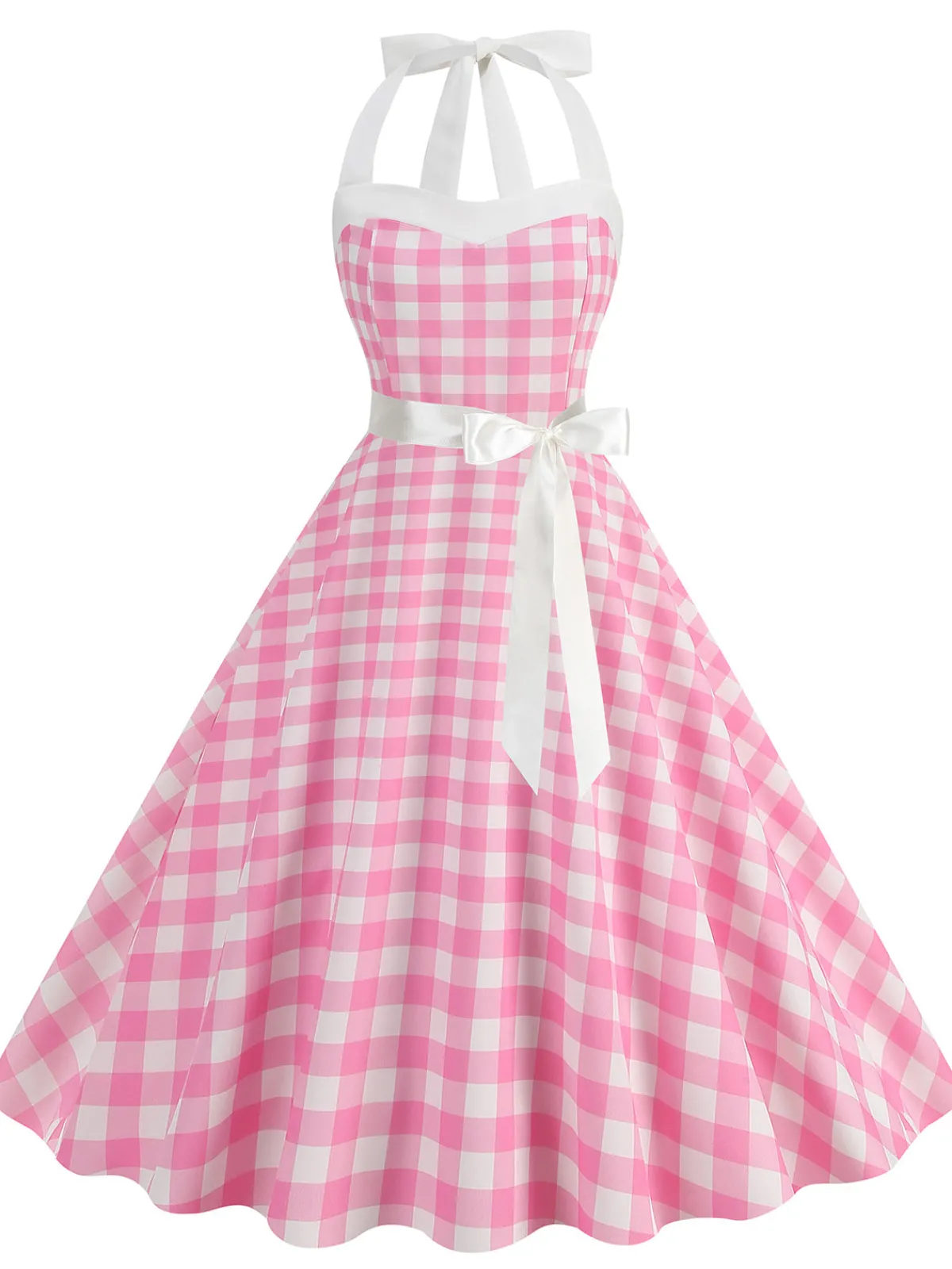 Online Retro Stage 1950s Polka Dot Halter Belt Swing Dress