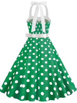Online Retro Stage 1950s Polka Dot Halter Belt Swing Dress