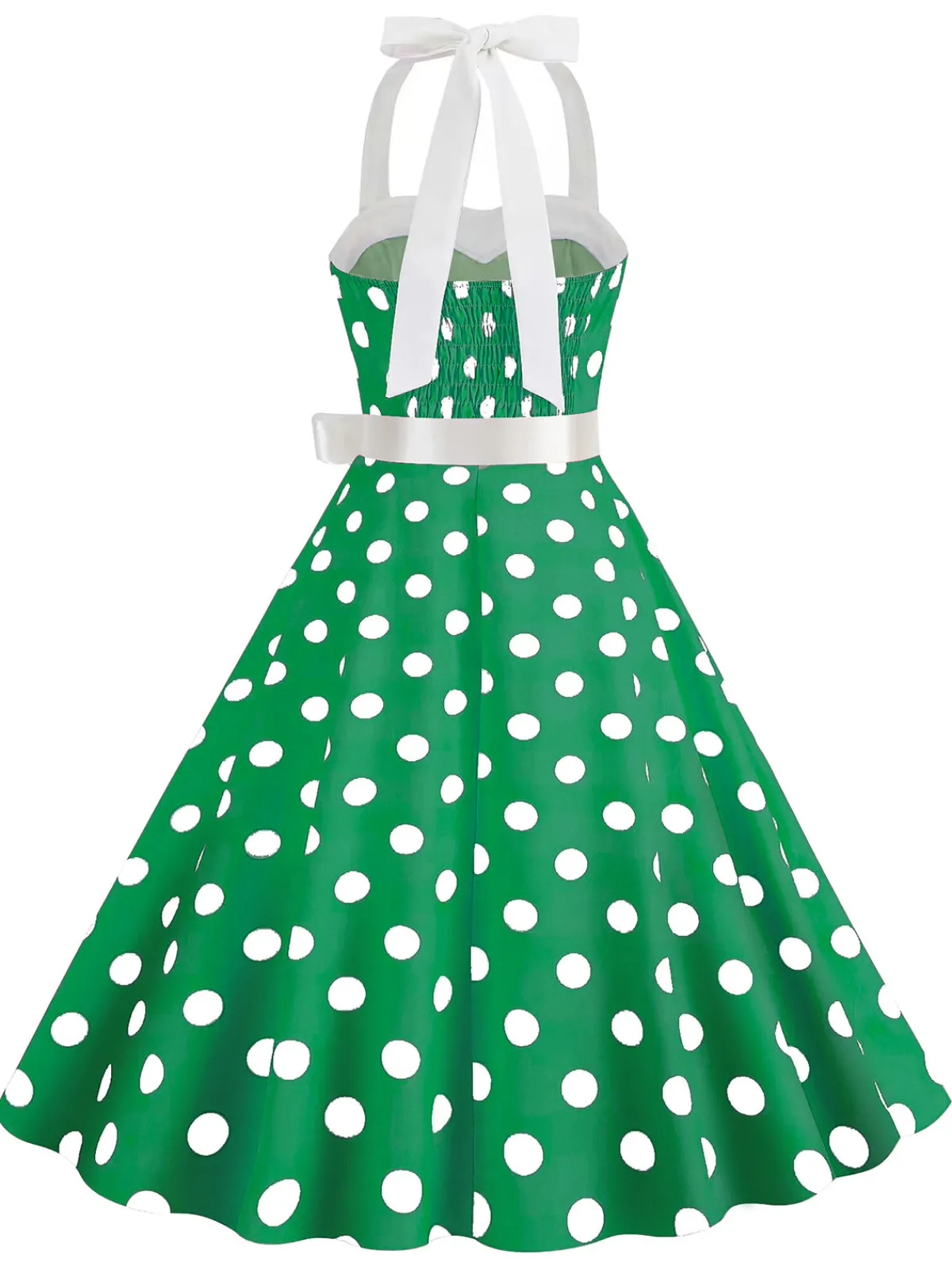 Online Retro Stage 1950s Polka Dot Halter Belt Swing Dress