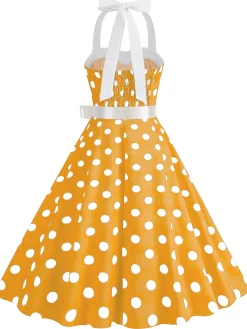 Online Retro Stage 1950s Polka Dot Halter Belt Swing Dress