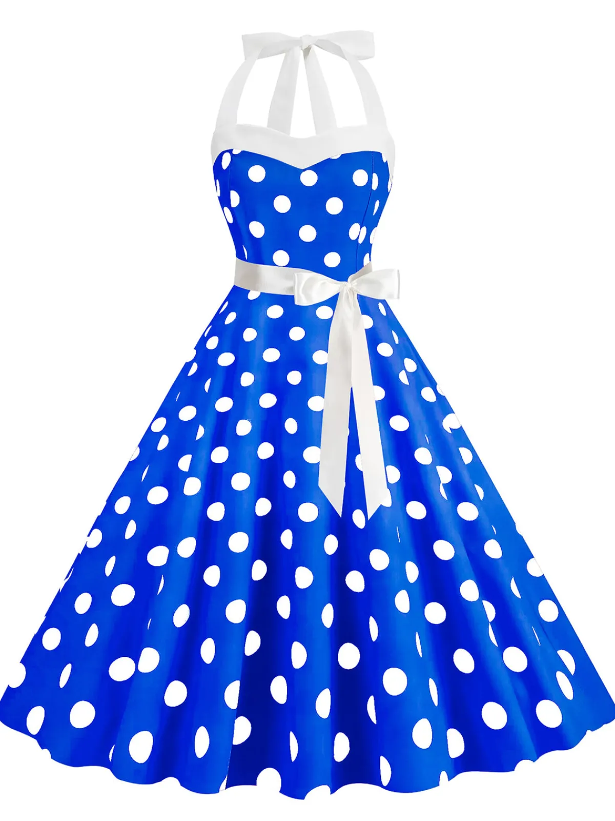 Online Retro Stage 1950s Polka Dot Halter Belt Swing Dress