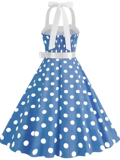 Online Retro Stage 1950s Polka Dot Halter Belt Swing Dress
